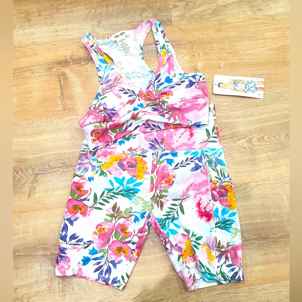 Shosho 2 Piece Watercolor Floral Workout Bra Athletic Workout Set